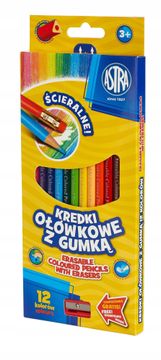 Astra trikotni brisalni svinčniki z radirko, 12 barv