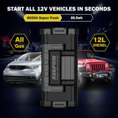 Zaganjalnik baterij T8 MAX 88,8 Wh 6000 A 24000 mAh Svetilka