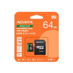 A-Data Speed Plus 64GB 160 MB/s / 140 MB/s pomnilniška kartica, U3, C10, A2, V30, z adapterjem