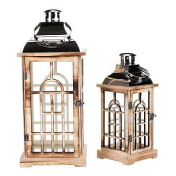 Autronic Svetilka Wooden lantern - metal silver canopy, price for a set of 2 pieces (JL346)
