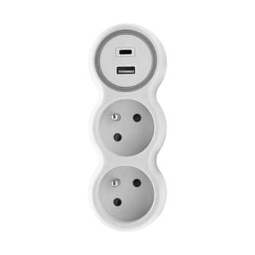 slomart PLASTROL R-2CA/B/PD razdelilnik 2x Schuko + USB-A + USB-C PD 20W