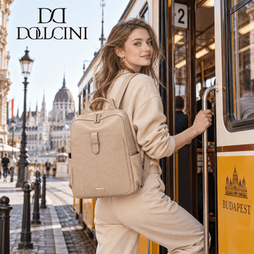 Dollcini Ženski nahrbtnik iz umetnega usnja kaki vodoodporen velika prostornina