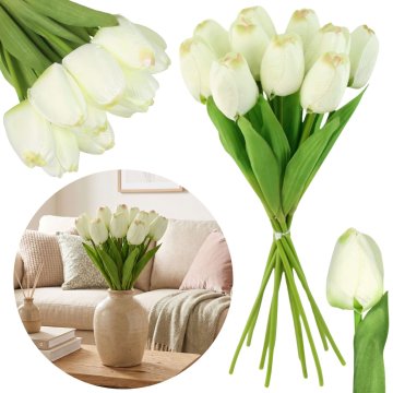 sarcia.eu UMETNI tulipani, ŠOPEK belih tulipanov, vejica 30 cm, KOMPLET 10 kosov, KOT ŽIVI