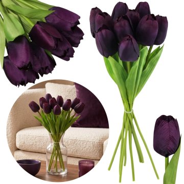 sarcia.eu UMETNI tulipani, ŠOPEK vijoličnih tulipanov, vejica 30 cm, KOMPLET 10 kosov, KOT ŽIVI
