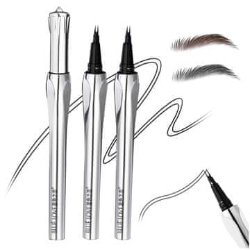 Vodoodporno črtalo za obrvi z dvozobo konico za microblading učinek, rjavo, dolgotrajno obstojno, za naraven videz dlačic, odporno na razmazovanje, primerno za vsakodnevno ličenje, 1 kos