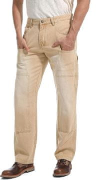 Moške delovne jeans hlače Carpenter Skater loose fit streetwear bež iz denima 12 oz z 9 žepi, dvojno ojačanimi kolenami, bakrenimi zaključki in 3 zankami za orodje ter zanko za kladivo