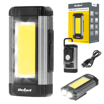Rebel 15W LED svetilka za delavnico, power bank, 100m, IP65, magnetni kavelj