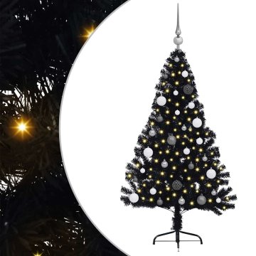 Vidaxl Umjetna preddekorirana božićna jelka Črna 150 cm PVC