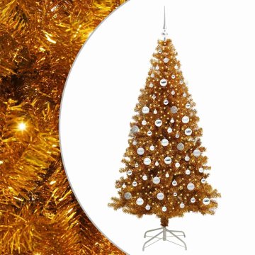 Vidaxl Božično drevo med 300 LED z stojalom Zlata 180 cm PET