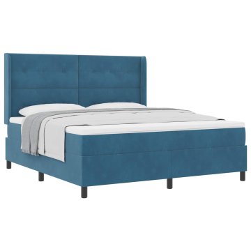 Vidaxl Postelja z vzmetnico z vzglavjem Modra 180 x 200 cm Žamet