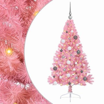 Vidaxl Umjetna preddekorirana božićna jelka Roza 150 cm PVC