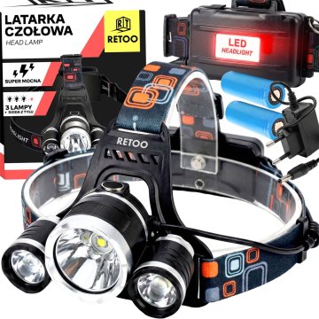 Retoo Čelna svetilka z 3 LED-diodami t6 cree, močna čelna svetilka