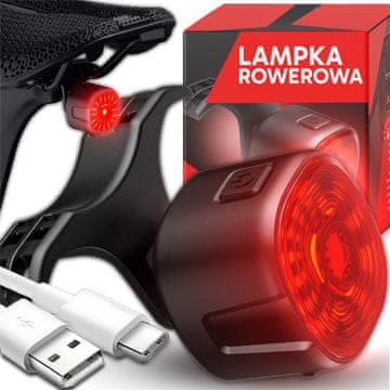 Retoo Rdeča zadnja kolesarska luč 250 mah USB-c, vodoodporna, osvetlitev