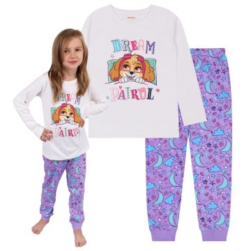 Paw Patrol Psi Patrol SKYE dekliška pižama z dolgimi rokavi, bombažna, bela, vijolična