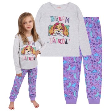 Paw Patrol Psi Patrol SKYE dekliška pižama z dolgimi rokavi, siva, vijolična