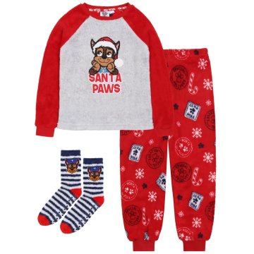 Paw Patrol PAW Patrol Chase Darilni komplet: fantovska pižama + nogavice, flis, siva, rdeča