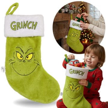 sarcia.eu Grinch ZELENA darilna nogavica, BOŽIČNA nogavica, okrasna nogavica za kamin, VELIKA 43x28 cm
