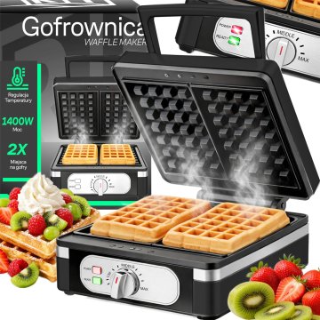 Retoo Naprava za gofre 1400 W XXL za 2 gofre z nastavljivo temperaturo za puhite gofre, trdno izdelana