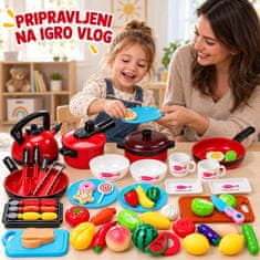 JOJOY® Otroški kuhinjski set za igro vlog, 69-delni komplet s posodo, priborom in igralno hrano | KITCHISET