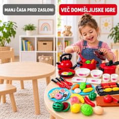 JOJOY® Otroški kuhinjski set za igro vlog, 69-delni komplet s posodo, priborom in igralno hrano | KITCHISET