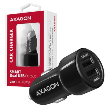 AXAGON PWC-5V5, SMART polnilec za avto, 2x vrata 5V-2,4A + 2,4A, 24W