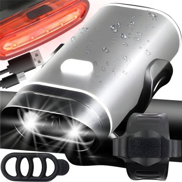 Retoo Kolesarska luč, sprednja in zadnja LED luč za kolesarski krmilo, močna, USB, svetla