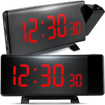 Retoo Radiobudilka z ura in projektorjem, črna, USB, glasna budilka, LED-zaslon XL