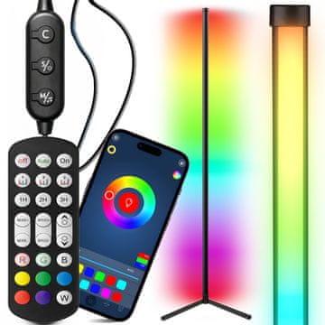 Retoo Kotna stoječa talna svetilka RGB LED z daljinskim upravljalnikom, aplikacijo in glasbenim senzorjem, 150 cm