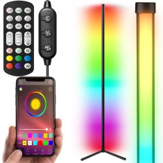 Retoo Kotna stoječa talna svetilka RGB LED z daljinskim upravljalnikom, aplikacijo in glasbenim senzorjem, 150 cm