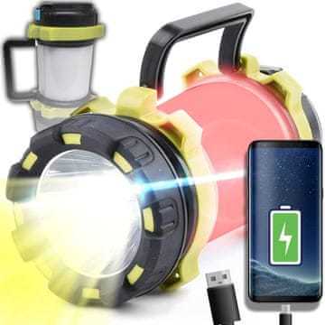 Retoo Močna svetilka, vojaška delavniška svetilka na akumulator, LED, USB, z ročajem