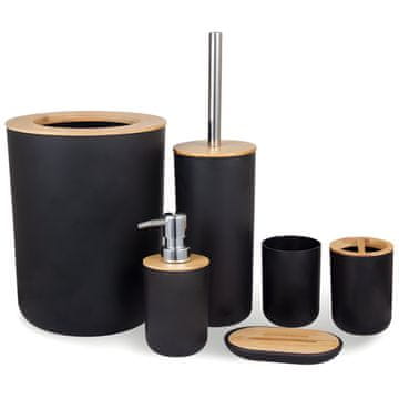 Retoo Kopalniški set, 6 delov, pribor za wc, košarica z dozatorjem, črna komplet