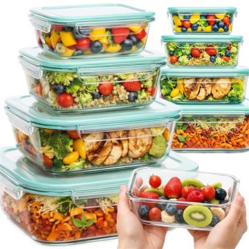 Retoo Lunchbox steklena posoda za hrano, toplotno odporna in nepropustna, komplet 4 kosov