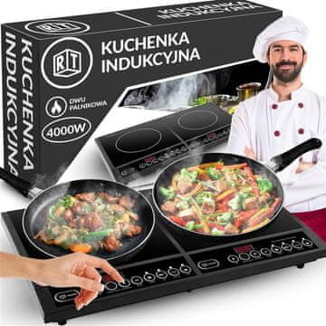 Retoo Indukcijska plošča, električni štedilnik, dvojni, prenosni, na dotik, 4000 W