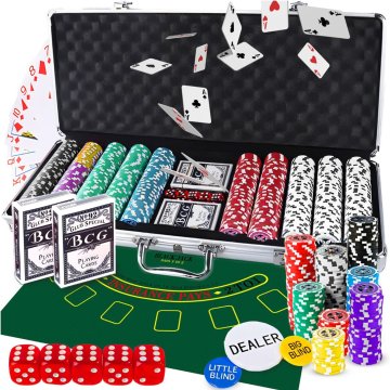 Retoo Pokerski set 500 žetonov, kovček, karte, texas, kocke, pokerski žetoni, veliki