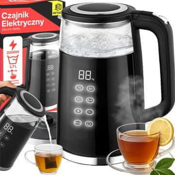 Retoo Električni grelnik vode 1,7 l, 2200 W, steklen, z nastavitvijo temperature