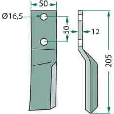 Levi rezkalni nož 205x50x12mm za HOWARD KONGSKILDE 73000647254V 647254