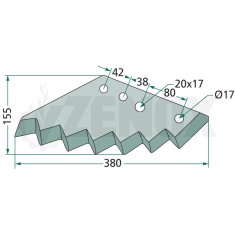 Kuhn nož za nakladalnik silaže 8 x 380 x 155 mm A5302190