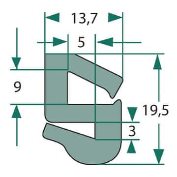 Granit Gumijasto tesnilo za okno 13 x 19 mm v obliki črke S