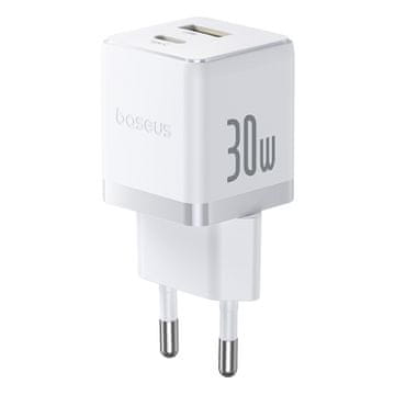 BASEUS Palm 30W USB-C USB-A stenski polnilnik - bel