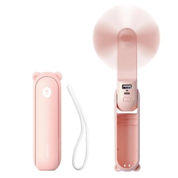 JISULIFE Mini prenosni ventilator s funkcijo prenosne baterije in svetilke, zložljiv, 4500mAh USB-C - roza
