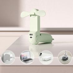 JISULIFE Mini prenosni ventilator s funkcijo prenosne baterije in svetilke, zložljiv, 4500mAh USB-C - zelen