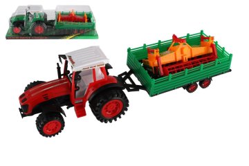 Teddies Traktor z dvigalom s kombajnom plastični valj 46 cm na vztrajniku 2 barvi v blistru