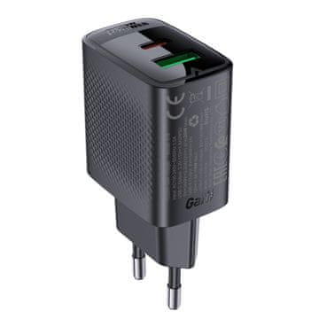 AceFast A78 GaN USB-A USB-C PD 20W stenski polnilnik - črn