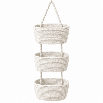 HOME & MARKER® Viseči organizator s 3 košarami, bombažna vrv, za vrata in stene, prostorsko varčen, pralni, 110 cm | WOVYBAS