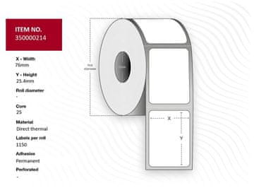 Capture Nalepka 76x25.4 mm DT Jedro 25, bela, trajna, 1150/rola