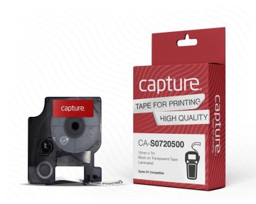 Capture S0720500 D1 trak za nalepke 12 mm x 7 m, črno na prozornem