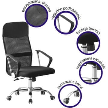 Vrtljiv stol Tivo, pisarniški stol, nasloni za roke, črn, nagibni, zibalni