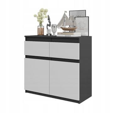 KOMODA S PREDALI 80 CM ANTRACIT / BELA MAT 2 PREDALA 2 VRATA 2 POLICI