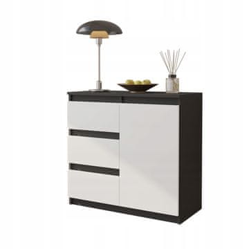 KOMODA S PREDALI 80 CM ANTRACIT / BELA MAT 3 PREDALI 1 POLICA NA VRATIH