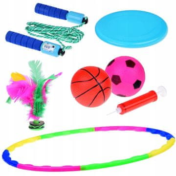JOKOMISIADA Športni komplet 5 v 1: hulahop, disk za hula hoop, kolebnica, žogice, lopar SP0769